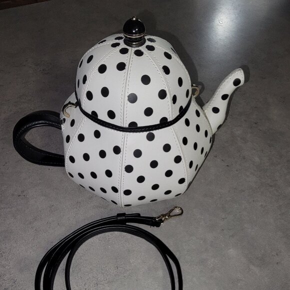 Kate Spade - Polka Dot Tea Pot Kettle Bag, Black & White - Picture 4 of 8